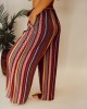 Ethnic pattern stripe pattern with waistband wide leg pants