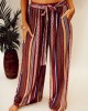 Ethnic pattern stripe pattern with waistband wide leg pants