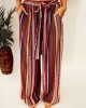 Ethnic pattern stripe pattern with waistband wide leg pants