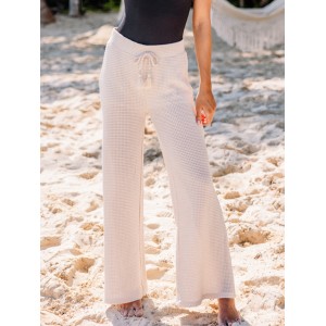 Sand color knitted wide pants