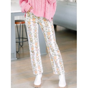 Ivory White Floral Pants