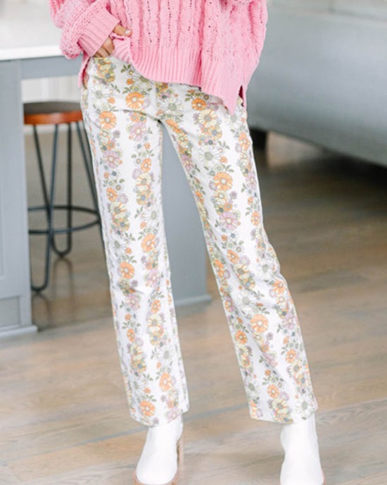 Ivory White Floral Pants