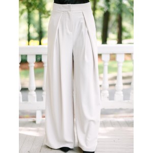 Cream White Wide Leg Trousers