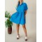 Blue Button Bubble Sleeve Shirt Dress