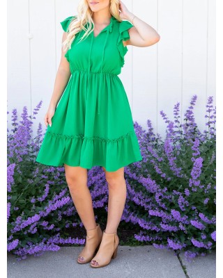 Green ruffled sleeve mini dress