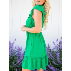 Green ruffled sleeve mini dress