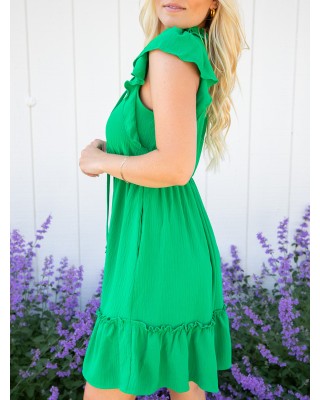 Green ruffled sleeve mini dress