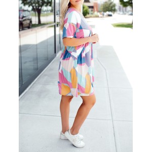 Contrast geometric pattern pleated dress