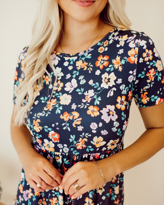 Navy Blue Flower Doll Dress