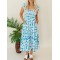 Blue floral pleated mid length dress