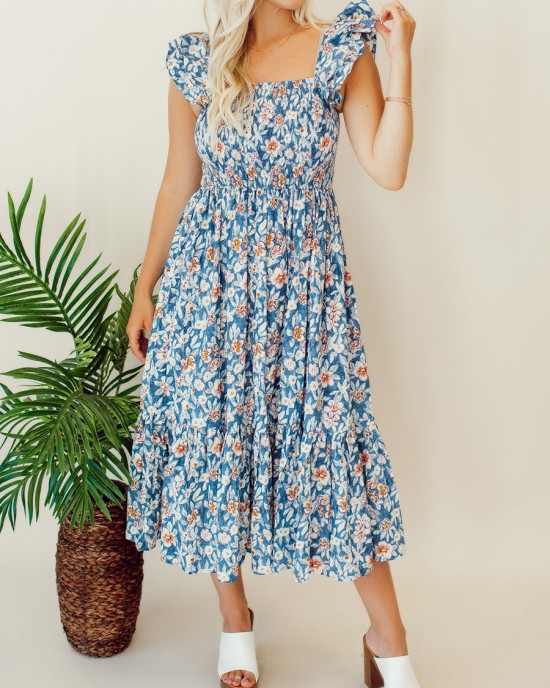 Floral pleated mid length dress