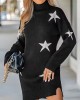 Women's Star Print Turtleneck Mini Sweater Dress