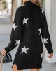 Women's Star Print Turtleneck Mini Sweater Dress