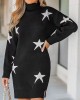 Women's Star Print Turtleneck Mini Sweater Dress