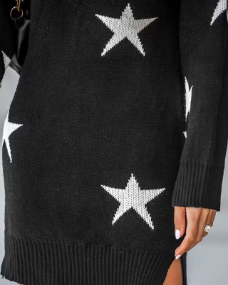 Women's Star Print Turtleneck Mini Sweater Dress