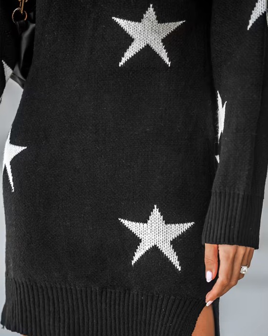 Women's Star Print Turtleneck Mini Sweater Dress