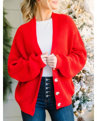 Red Bubble Sleeve Cardigan