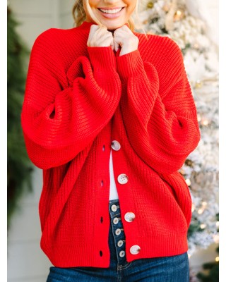 Red Bubble Sleeve Cardigan