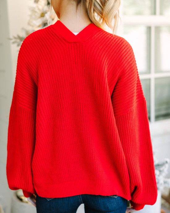 Red Bubble Sleeve Cardigan