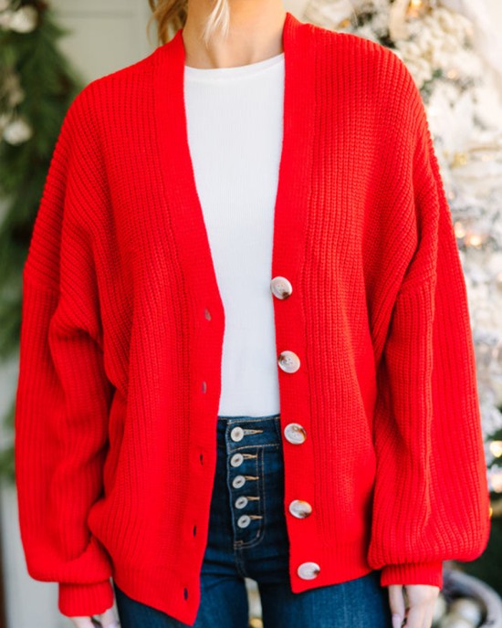 Red Bubble Sleeve Cardigan