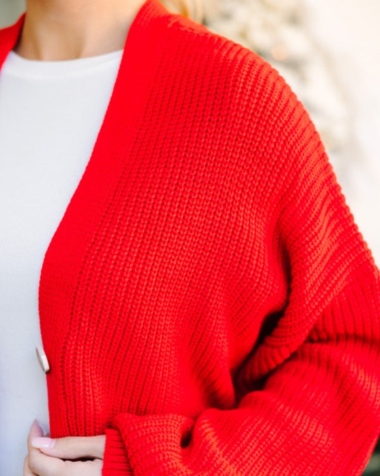 Red Bubble Sleeve Cardigan