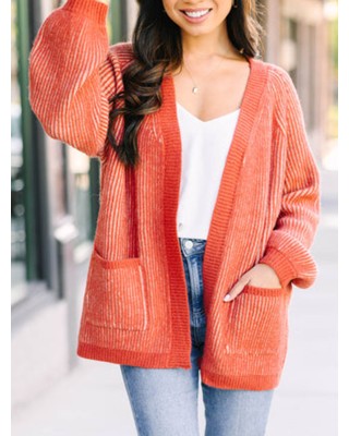 Orange Ribbed Cardigan