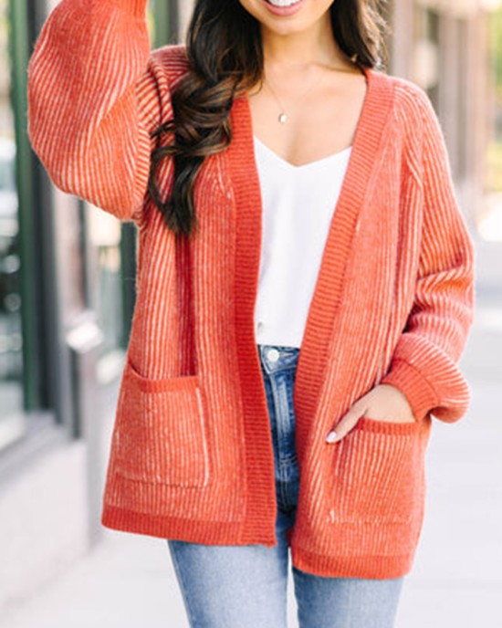 Orange Ribbed Cardigan