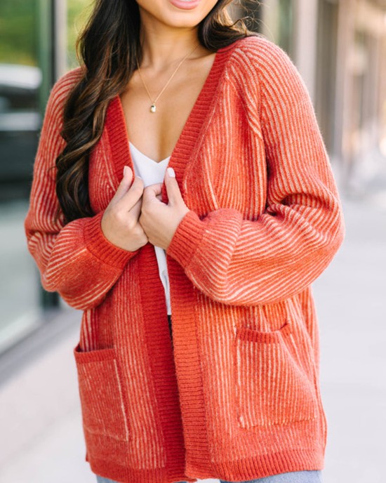 Orange Ribbed Cardigan