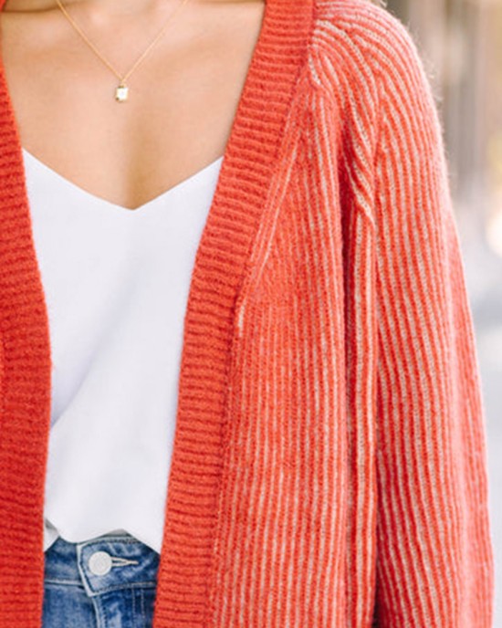 Orange Ribbed Cardigan