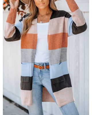 Women's casual striped cardigan