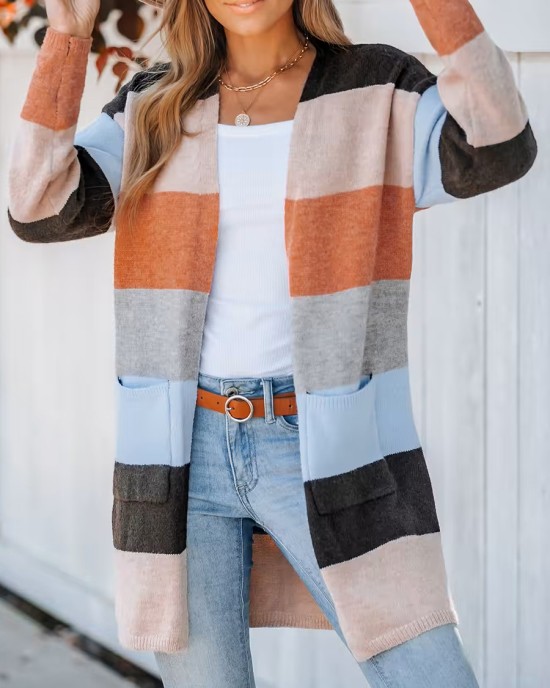 Women's casual striped cardigan