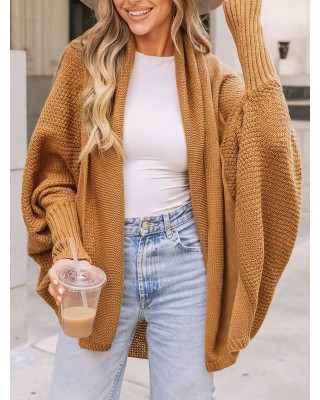 Camel Textured Knit Cardigan