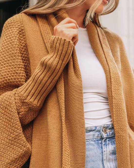 Camel Textured Knit Cardigan