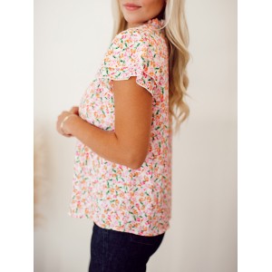 Flower pattern tie up layered short sleeved top