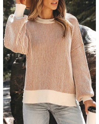 women's casual striped crew neck sweater