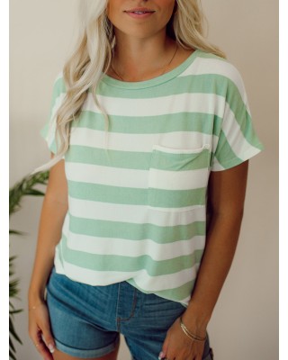 Green striped pocket T-shirt