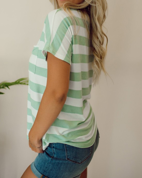 Green striped pocket T-shirt