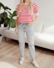 Red striped bubble sleeved sweater top