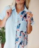 Striped patchwork floral pattern pocket shirt